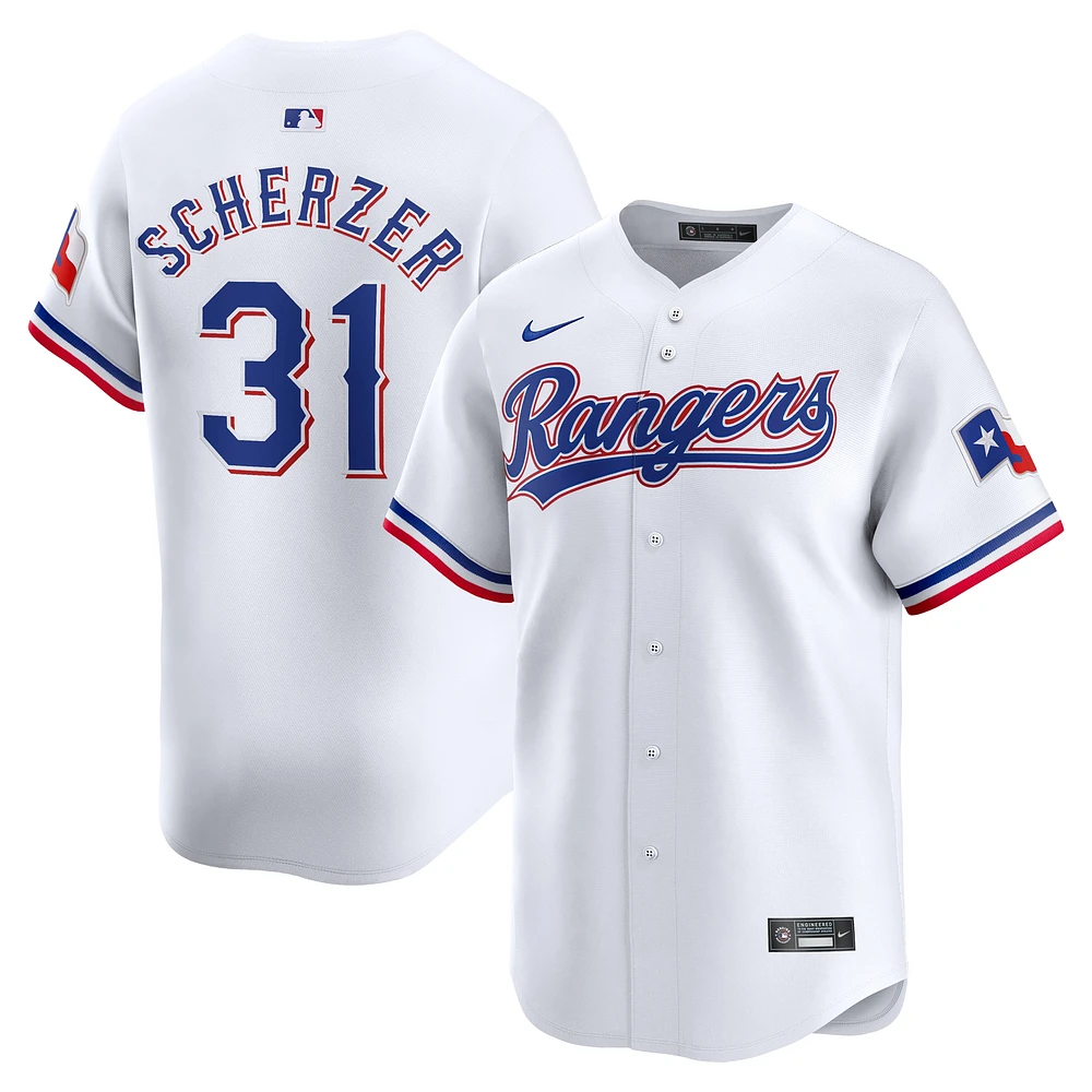 Maillot de joueur Nike Max Scherzer pour hommes, blanc, Texas Rangers Home Limited Player