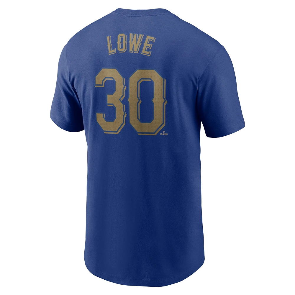 T-shirt Nike Nathaniel Lowe Royal Texas Rangers 2024 Gold Collection avec nom et numéro pour homme