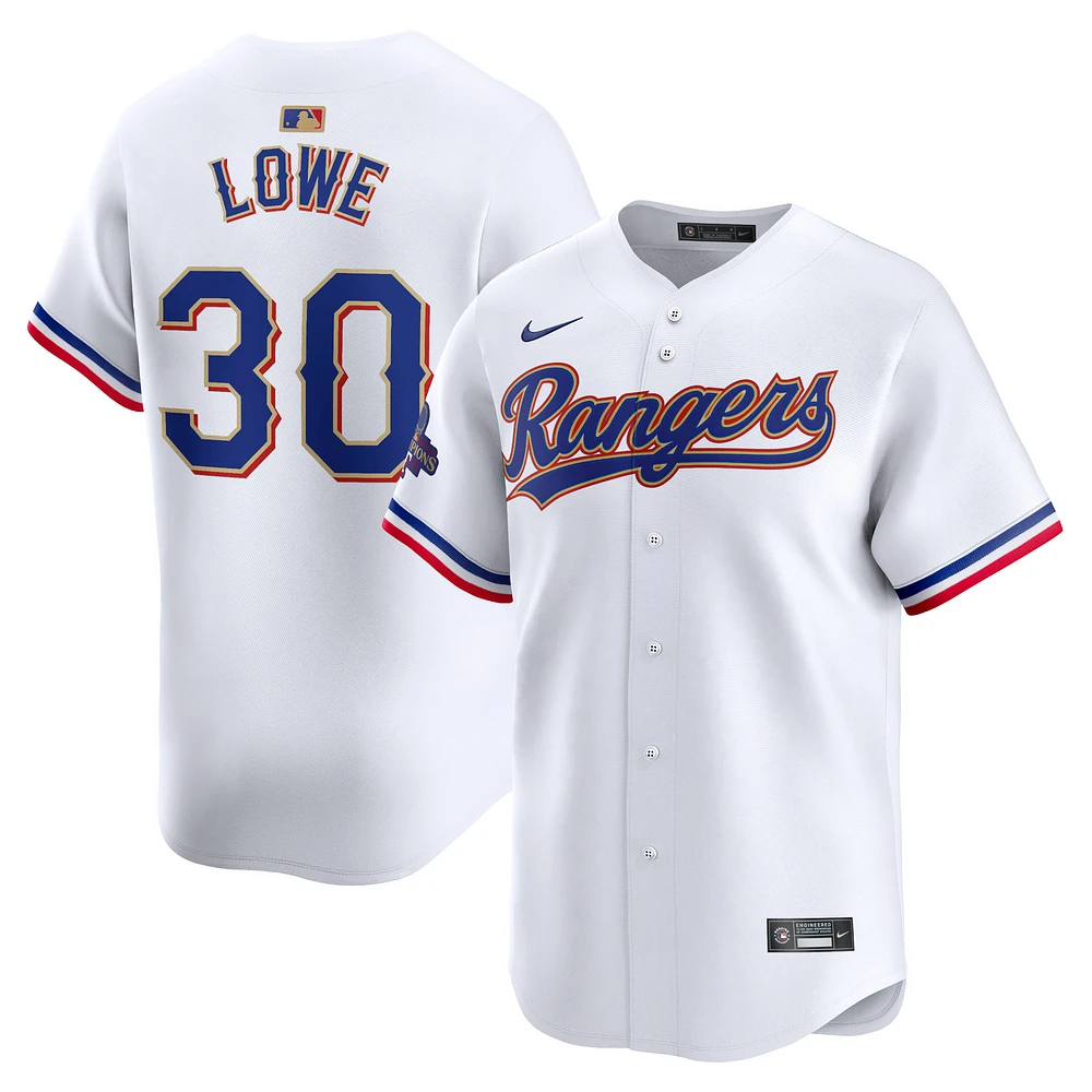 Maillot de joueur Nike Nathaniel Lowe Texas Rangers 2024 Gold Collection Limited pour homme, blanc