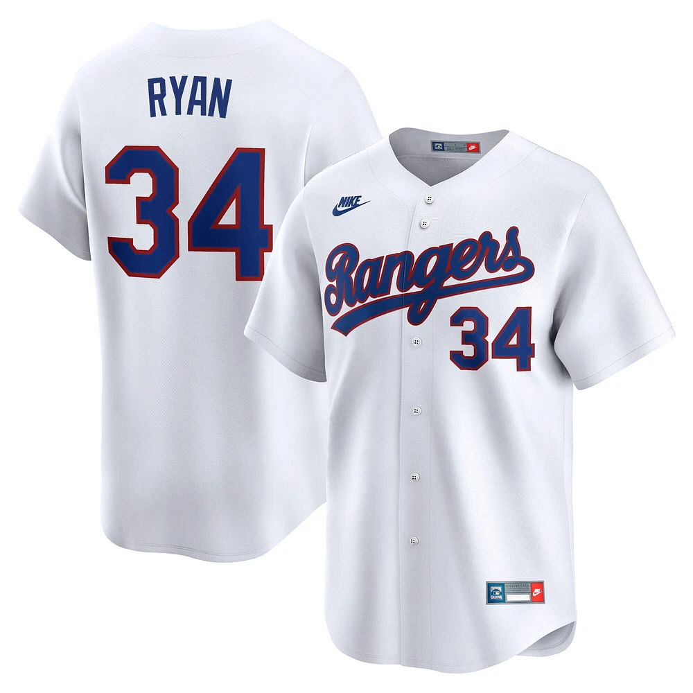 Maillot Nike Nolan Ryan pour homme, blanc, Texas Rangers, collection rétro Cooperstown, édition limitée