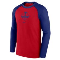 Men's Nike Red/Royal Texas Rangers Authentic Collection Raglan Performance Long Sleeve T-Shirt Size: Small