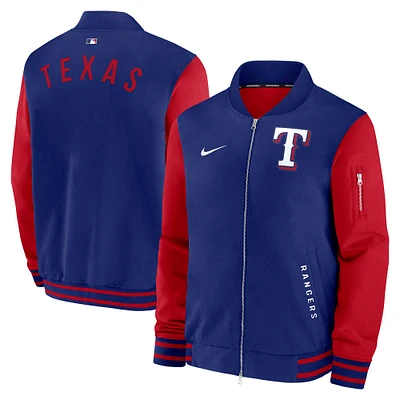 Men's Nike Royal/Red Texas Rangers Authentic Collection Dugout Full-Zip Bomber Jacket