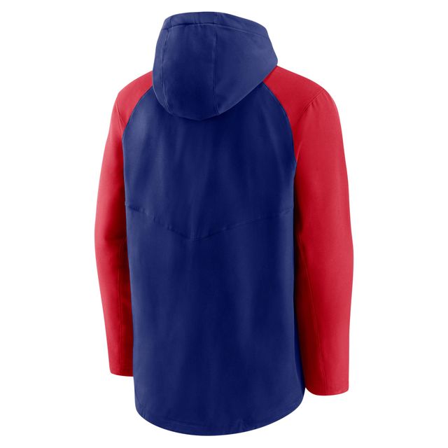 Sweat à capuche entièrement zippé Nike Royal/Rouge Texas Rangers Authentic Collection Performance Raglan pour homme