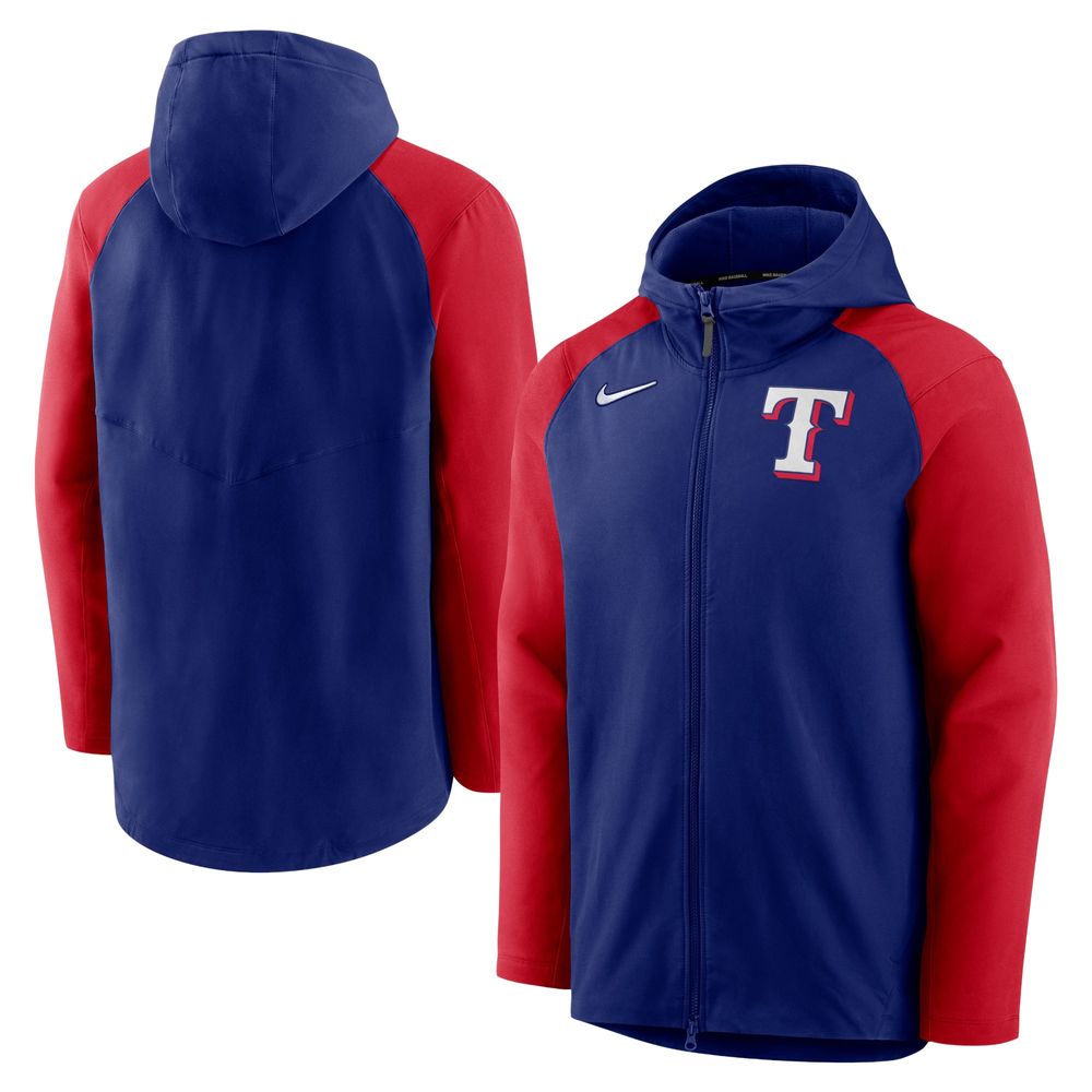 Men's Nike Royal/Red Texas Rangers Authentic Collection Performance Raglan Full-Zip Hoodie