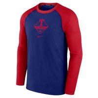 Men's Nike Royal/Red Texas Rangers Game Authentic Collection Performance  Raglan Long Sleeve T-Shirt