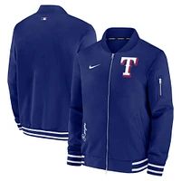 Blouson aviateur entièrement zippé Nike Royal Texas Rangers Authentic Collection pour homme