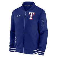 Blouson aviateur entièrement zippé Nike Royal Texas Rangers Authentic Collection pour homme