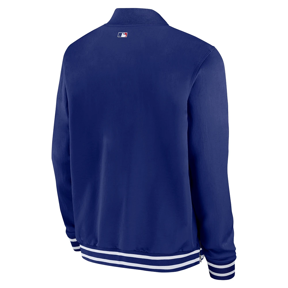 Blouson aviateur entièrement zippé Nike Royal Texas Rangers Authentic Collection pour homme