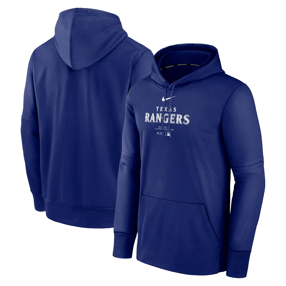 Sweat à capuche Nike Royal Texas Rangers Authentic Collection Practice Performance pour homme