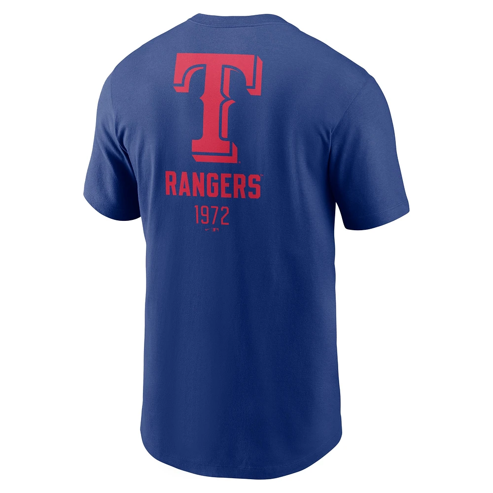 T-shirt Nike Royal Texas Rangers avec grand logo dans le dos pour homme