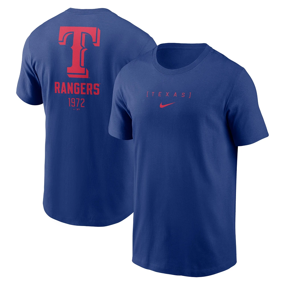 T-shirt Nike Royal Texas Rangers avec grand logo dans le dos pour homme