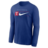 T-shirt à manches longues Nike Royal Texas Rangers pour homme avec logo local Swoosh Lockup