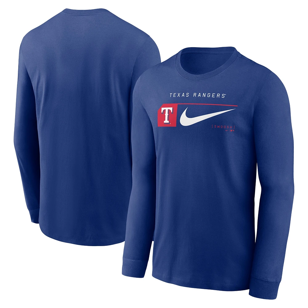 Men's Nike Royal Texas Rangers Local Logo Swoosh Lockup Long Sleeve T-Shirt