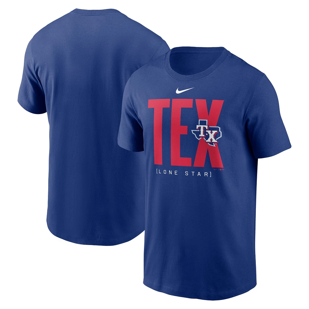 T-shirt Nike Royal Texas Rangers avec tableau de bord pour homme