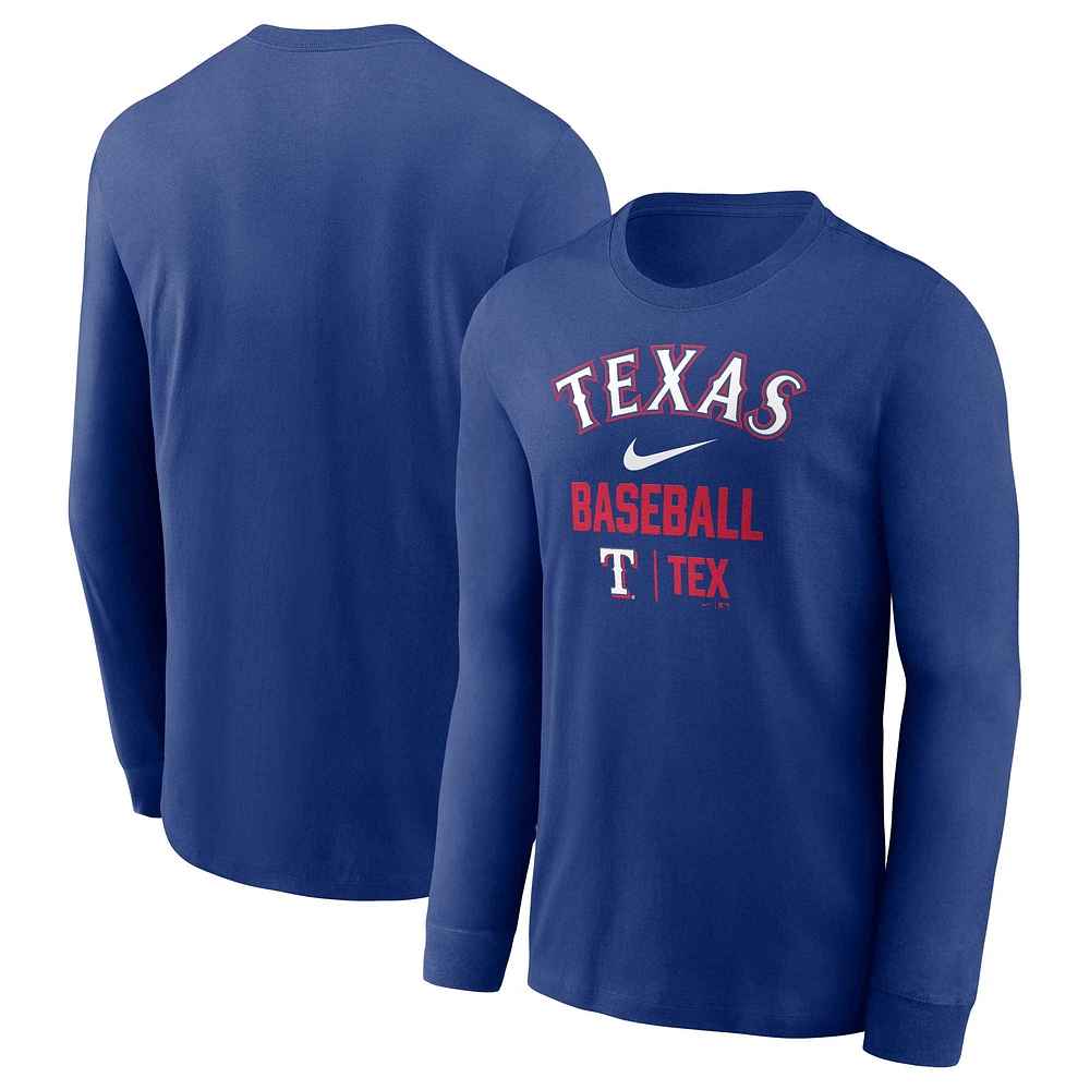 T-shirt à manches longues Nike Royal Texas Rangers Tri Code Diamond pour homme