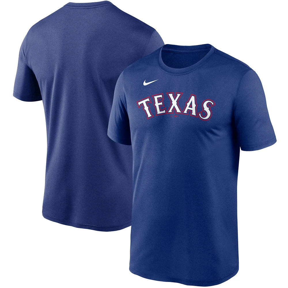 T-shirt Nike Royal Texas Rangers Wordmark Legend Performance pour homme