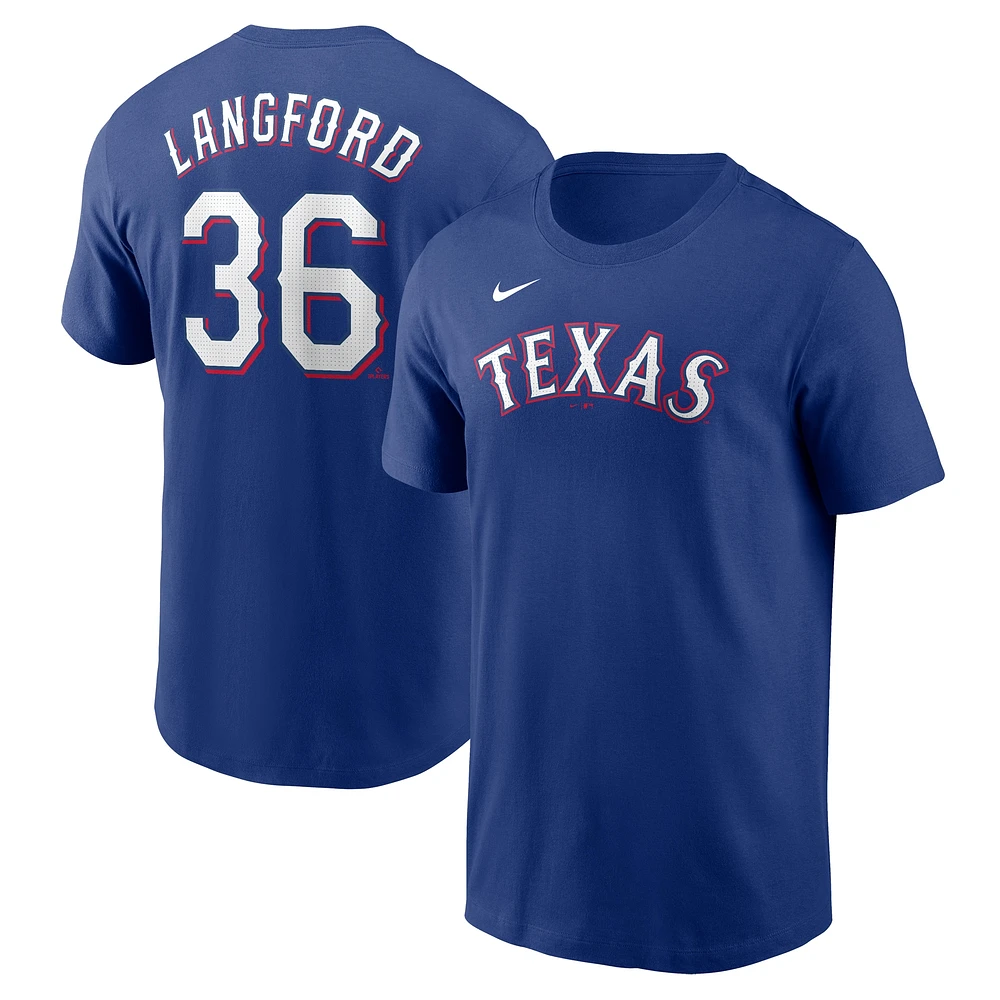 T-shirt avec nom et numéro Nike Wyatt Langford Royal Texas Rangers Fuse pour homme