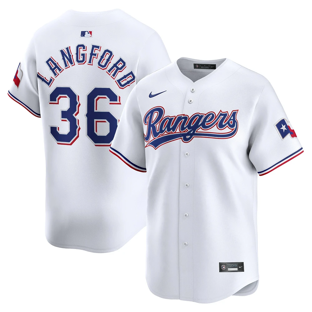 Maillot Nike Wyatt Langford blanc domicile des Texas Rangers pour homme