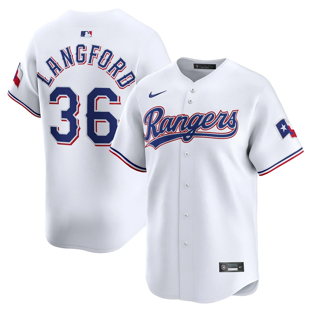 Maillot Nike Wyatt Langford blanc domicile des Texas Rangers pour homme
