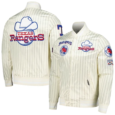 Men's Pro Standard Cream Texas Rangers Cooperstown Collection Pinstripe Retro Classic Satin Full-Snap Jacket