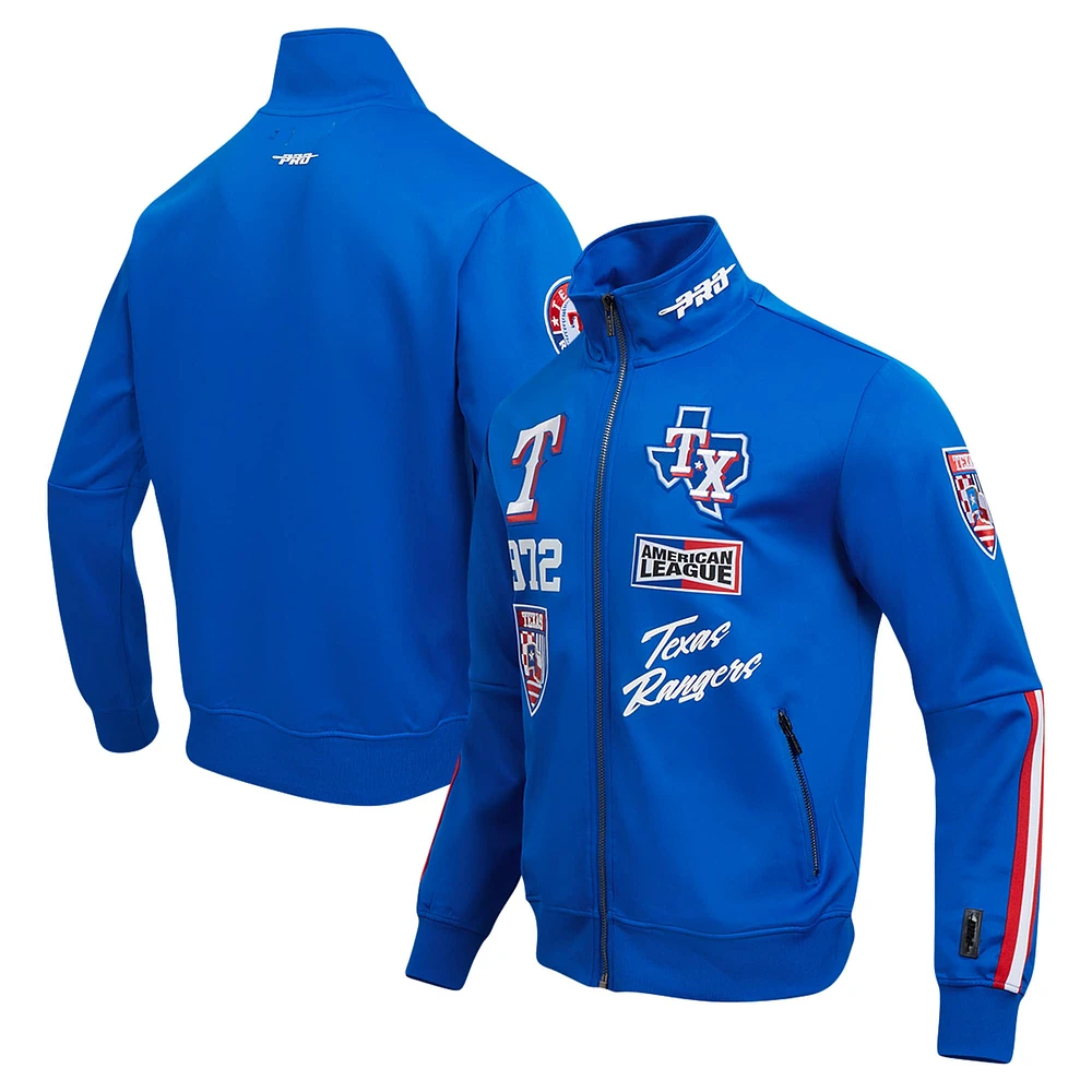 Veste de survêtement entièrement zippée Pro Standard Royal Texas Rangers Fast Lane pour hommes