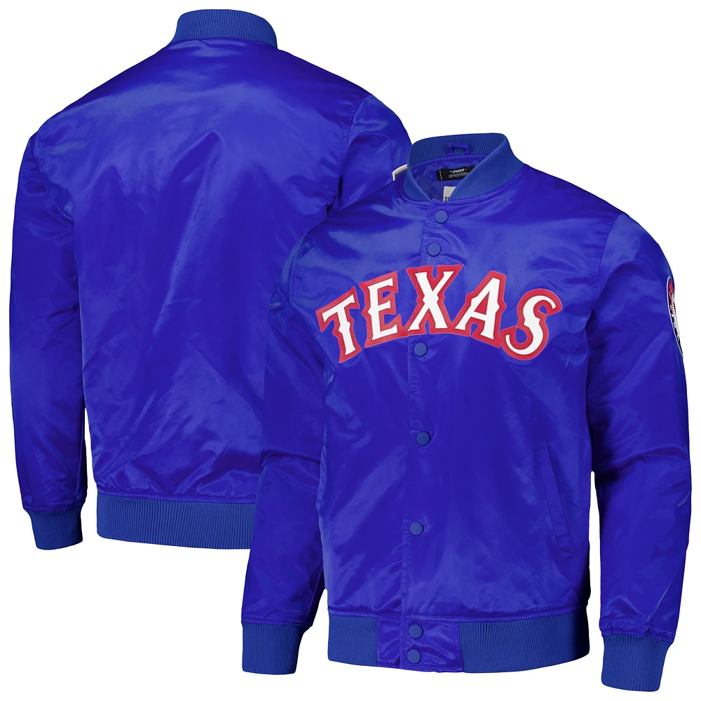 Men's Pro Standard Royal Texas Rangers Wordmark Satin Full-Snap Jacket