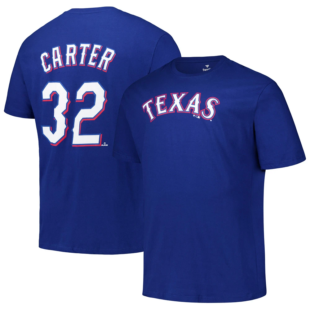 Profil pour hommes Evan Carter Royal Texas Rangers Nom et numéro T-shirt