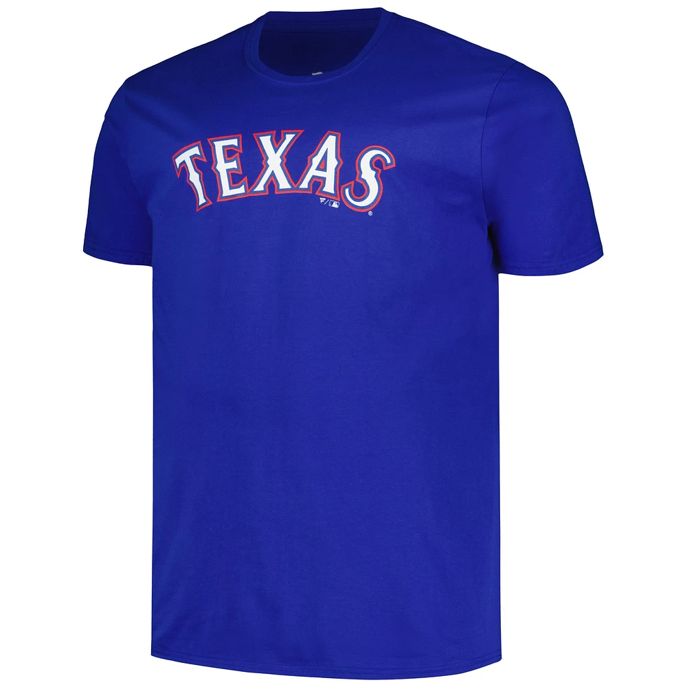 Profil pour homme Wyatt Langford Royal Texas Rangers T-shirt grand et avec nom numéro