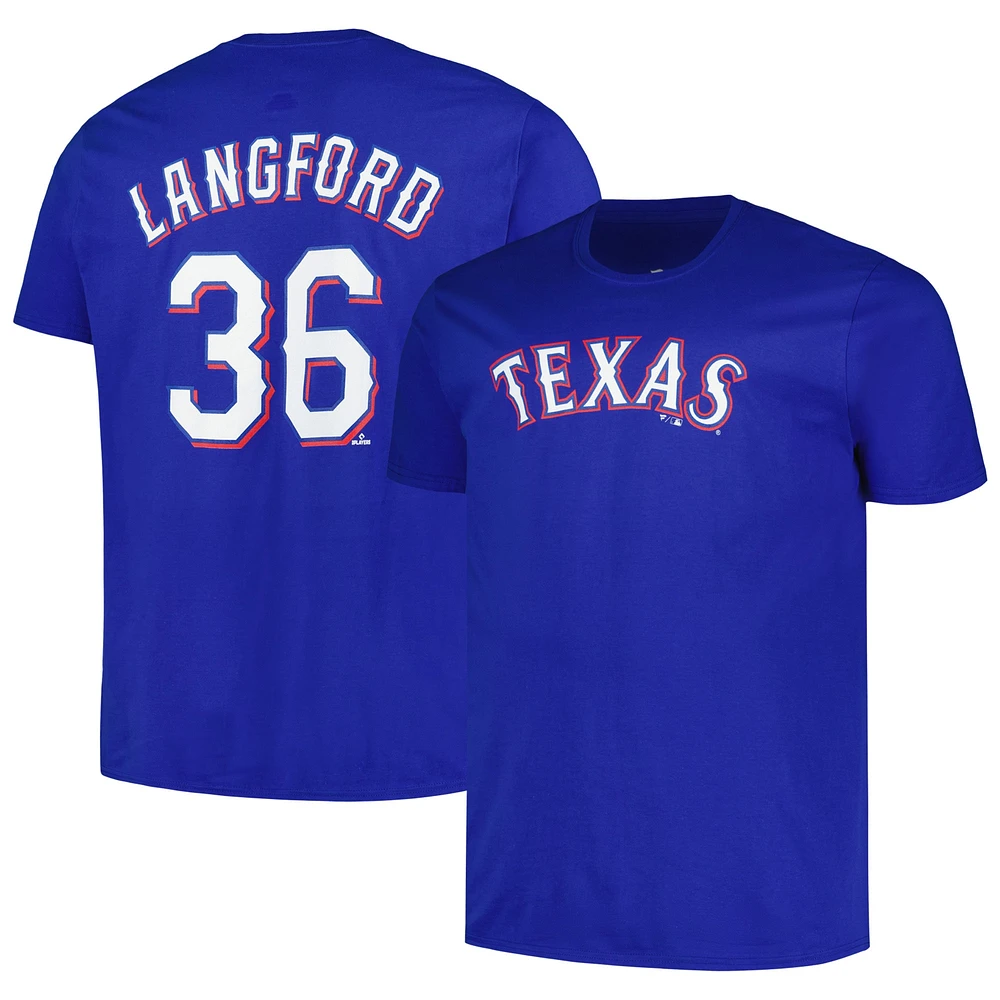 Profil pour homme Wyatt Langford Royal Texas Rangers T-shirt grand et avec nom numéro