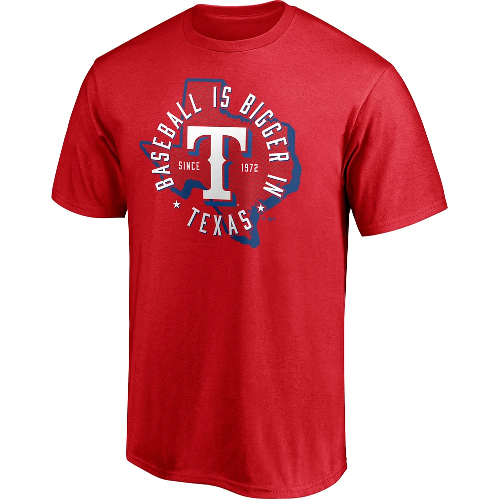 T-shirt rouge pour homme avec logo de la ville natale des Texas Rangers