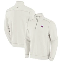 Men's Tommy Bahama Cream Texas Rangers Sport Tobago Bay Tri-Blend Half-Zip Sweatshirt