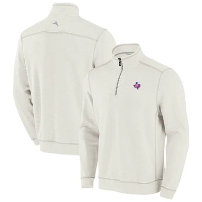 Men's Tommy Bahama Cream Texas Rangers Sport Tobago Bay Tri-Blend Half-Zip Sweatshirt