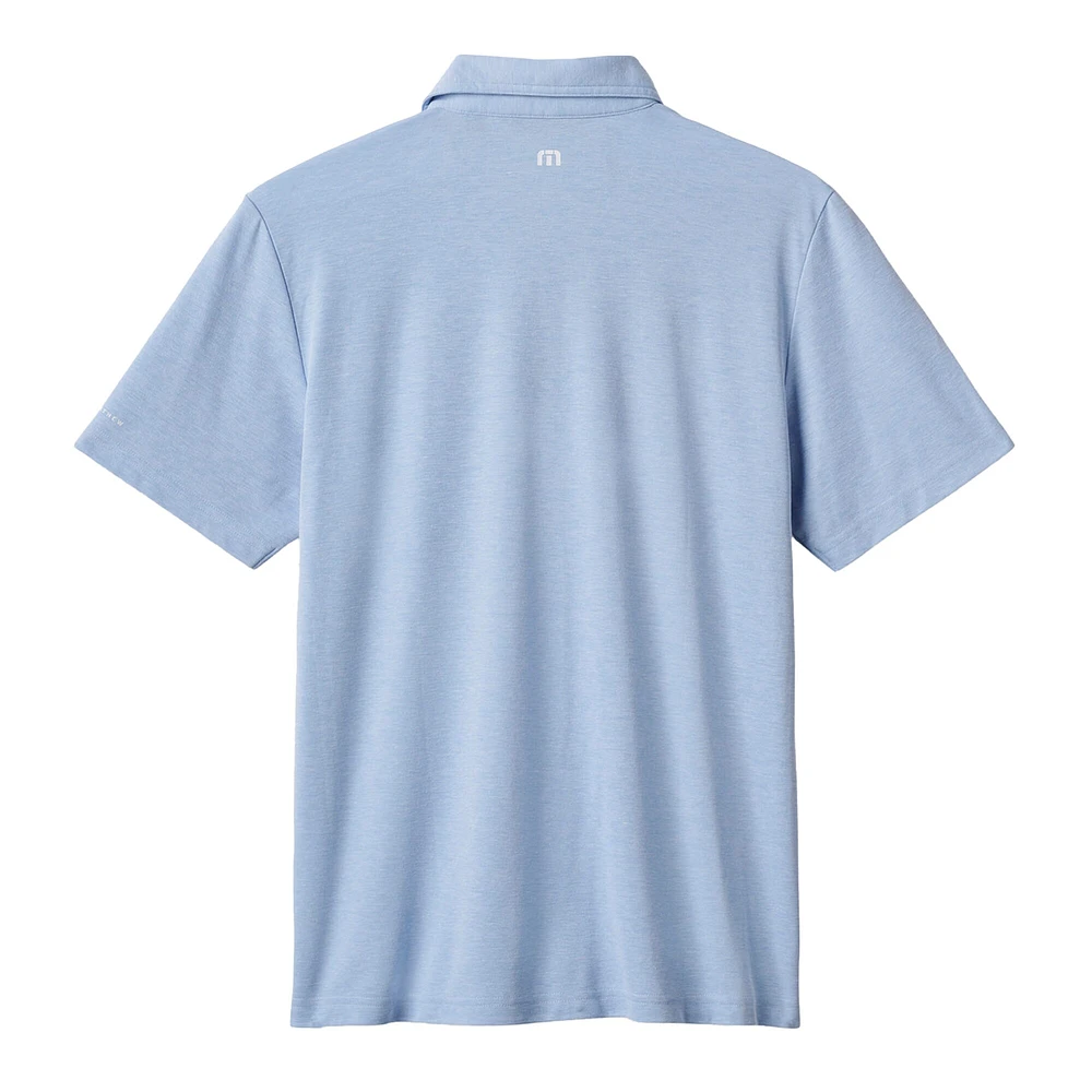 Polo TravisMathew bleu chiné pour homme, motif éliminatoire des Texas Rangers