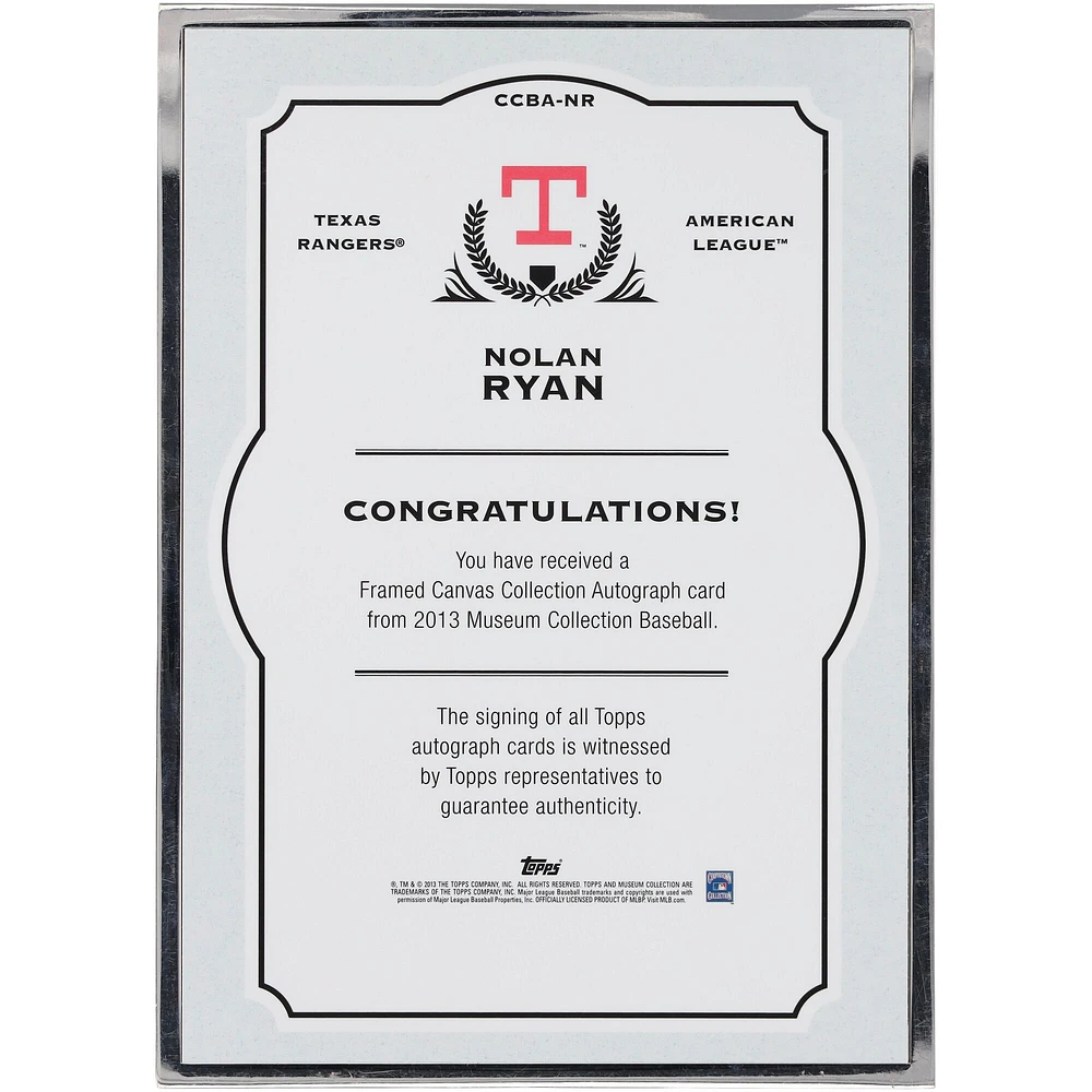 Carte encadrée autographiée Nolan Ryan Texas Rangers 2013 Topps Museum Collection #CCBA-NR #5/5