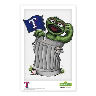 Affiche imprimée de Sesame Street avec Oscar le Grouch des Texas Rangers 11" x 17"