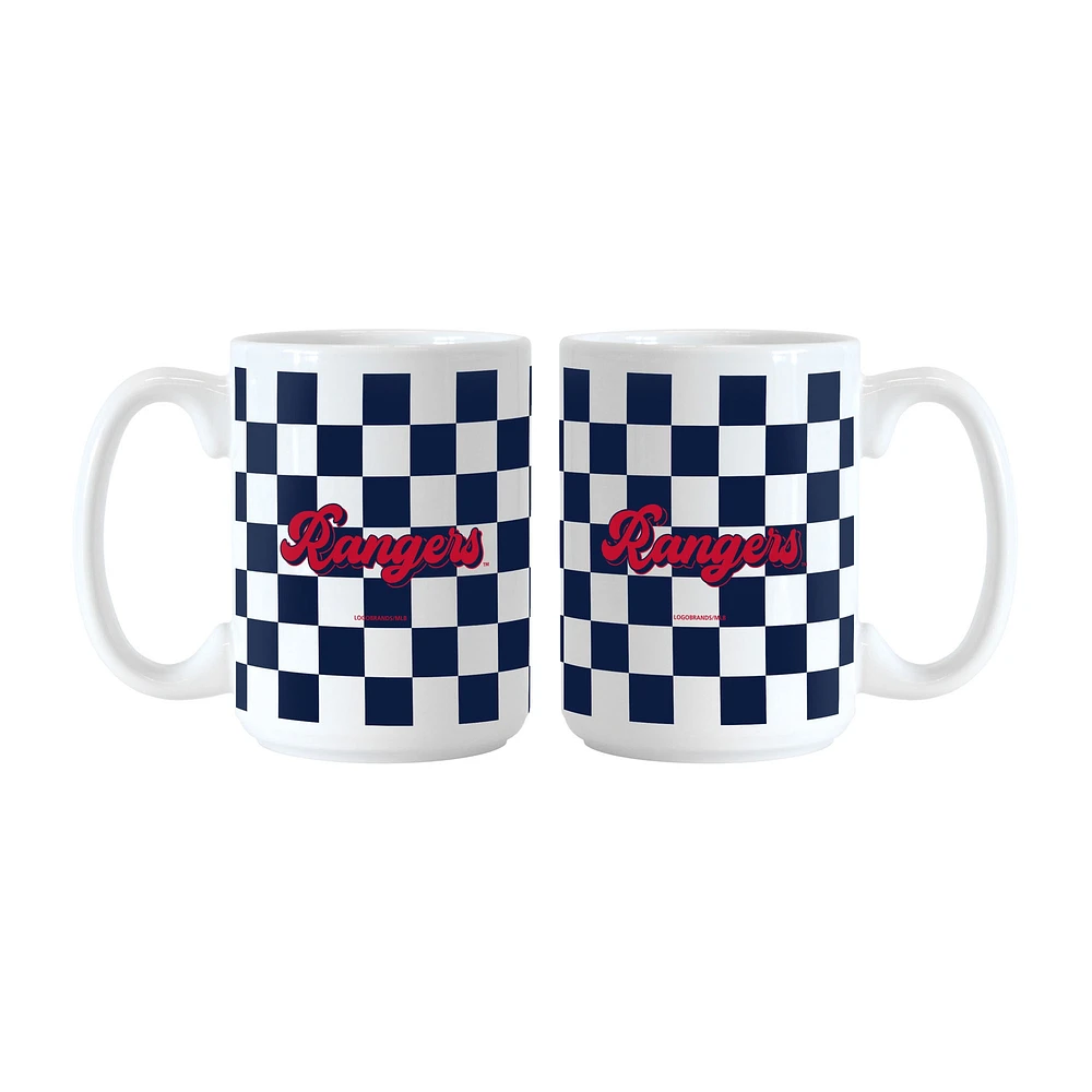 Lot de 2 tasses à motif de damier Texas Rangers de 15 oz