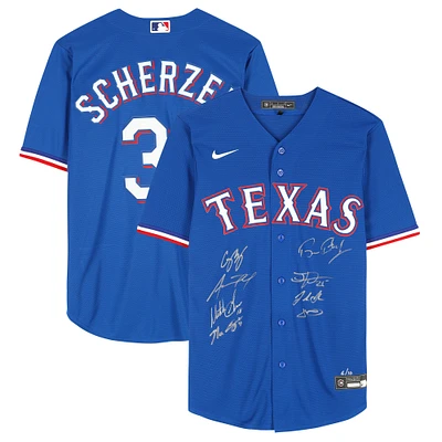 Texas Rangers 2023 MLB World Series Champions Multi-Signed Blue Nike Max Scherzer Jersey with 8 Signatures including Corey Seager, Adolis Garcia & Max Scherzer - Limited Edition of 10