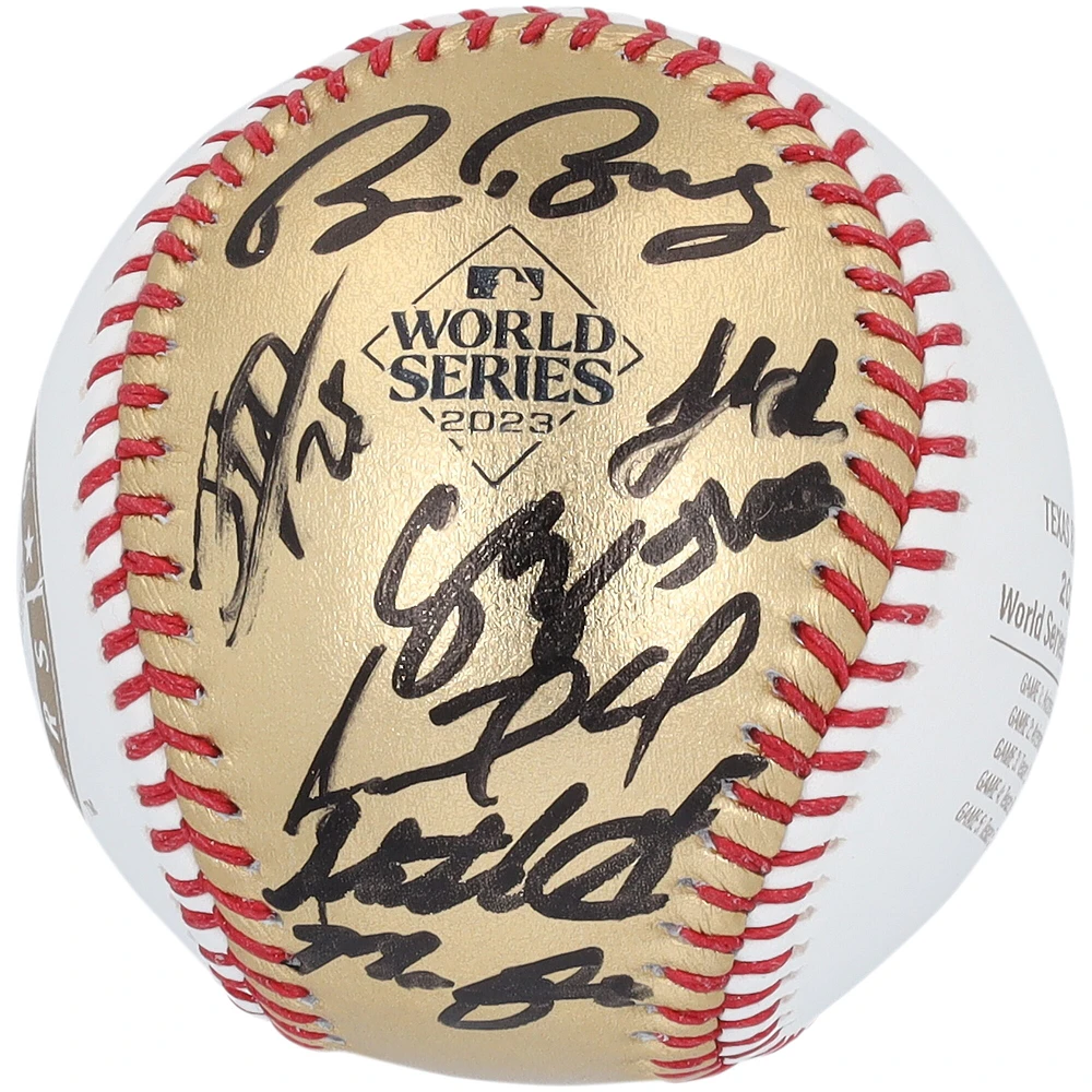 Texas Rangers Autographed Rawlings 2023 World Series Gold Baseball - 8 Signatures