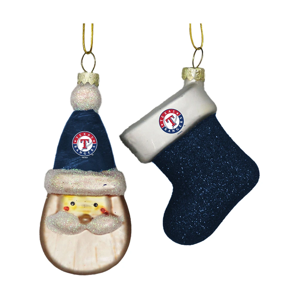 Texas Rangers Two-Pack Santa & Stocking Blown Glass Ornament Set