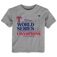 T-shirt de vestiaire des champions la Série mondiale 2023 Texas Rangers Heather Grey Fanatics pour tout-petits