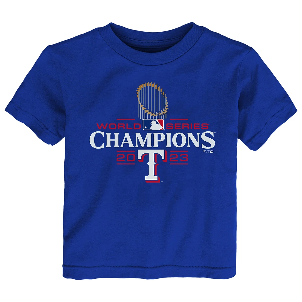 T-shirt avec logo des champions de la Série mondiale 2023 Royal Texas Rangers Fanatics pour tout-petits