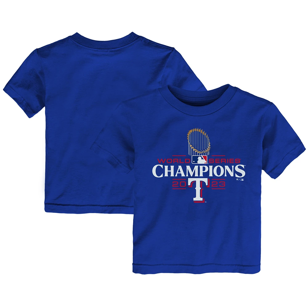 T-shirt avec logo des champions de la Série mondiale 2023 Royal Texas Rangers Fanatics pour tout-petits