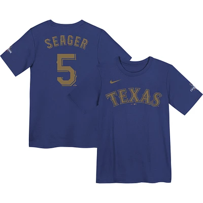 T-shirt Nike Corey Seager bleu Texas Rangers 2024 Gold Collection avec nom et numéro pour tout-petit