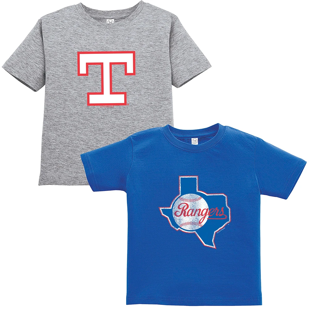 Ensemble de deux t-shirts pour tout-petits, doux comme un raisin, collection Cooperstown, Royal/Gris Texas Rangers