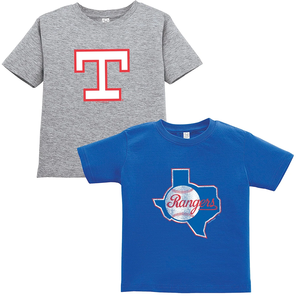 Ensemble de deux t-shirts pour tout-petits, doux comme un raisin, collection Cooperstown, Royal/Gris Texas Rangers