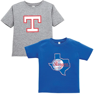 Ensemble de deux t-shirts pour tout-petits, doux comme un raisin, collection Cooperstown, Royal/Gris Texas Rangers