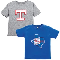 Ensemble de deux t-shirts pour tout-petits, doux comme un raisin, collection Cooperstown, Royal/Gris Texas Rangers