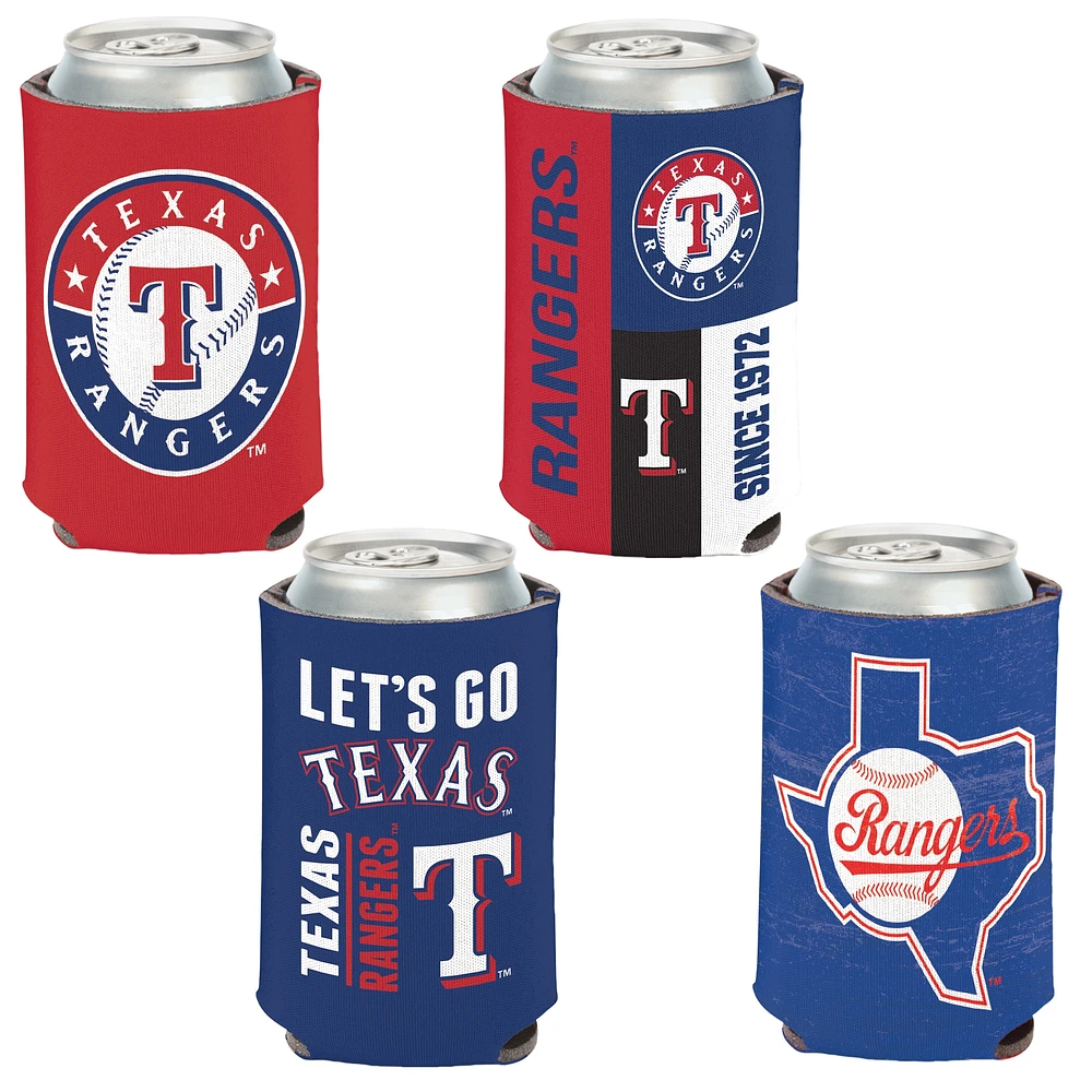 WinCraft Texas Rangers, paquet de 4, 12 oz. Ensemble refroidisseur de canettes