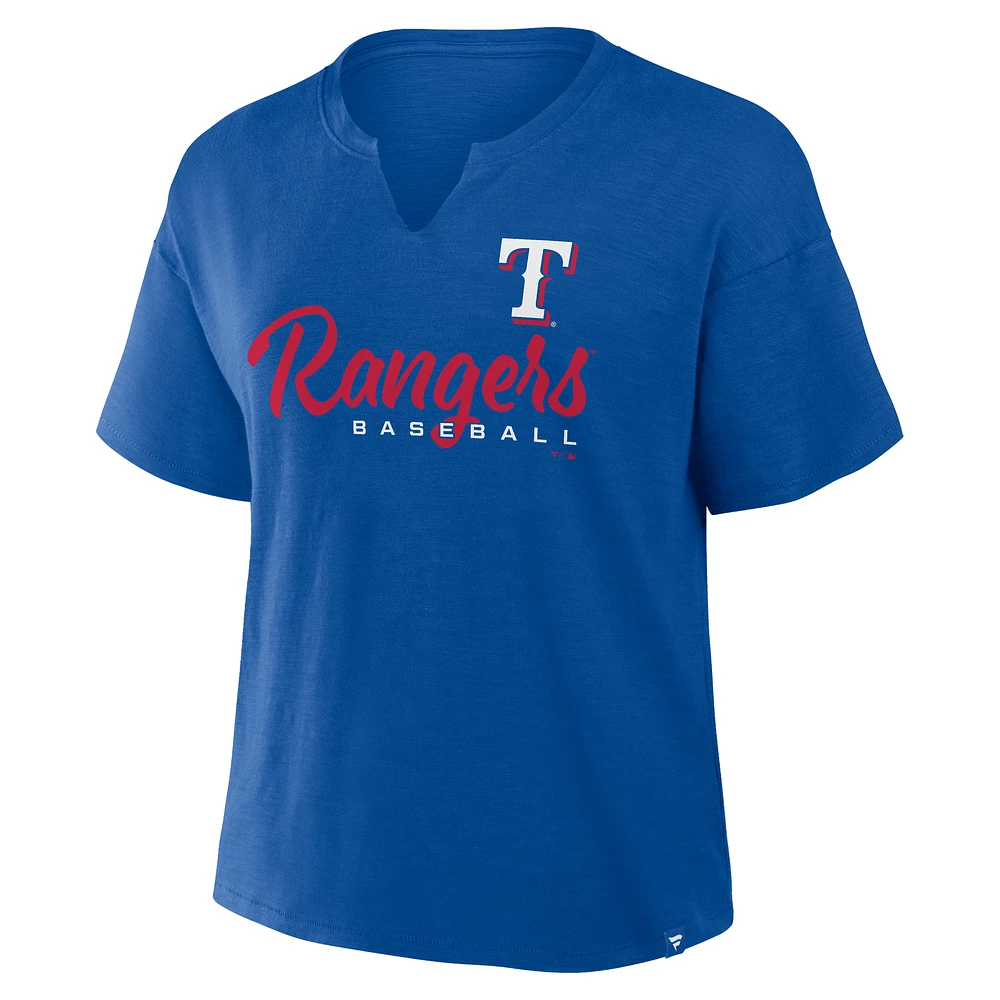 T-shirt à col cranté avec logo des Royal Texas Rangers pour femme, grande taille
