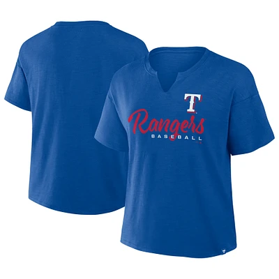 T-shirt à col cranté avec logo des Royal Texas Rangers pour femme, grande taille